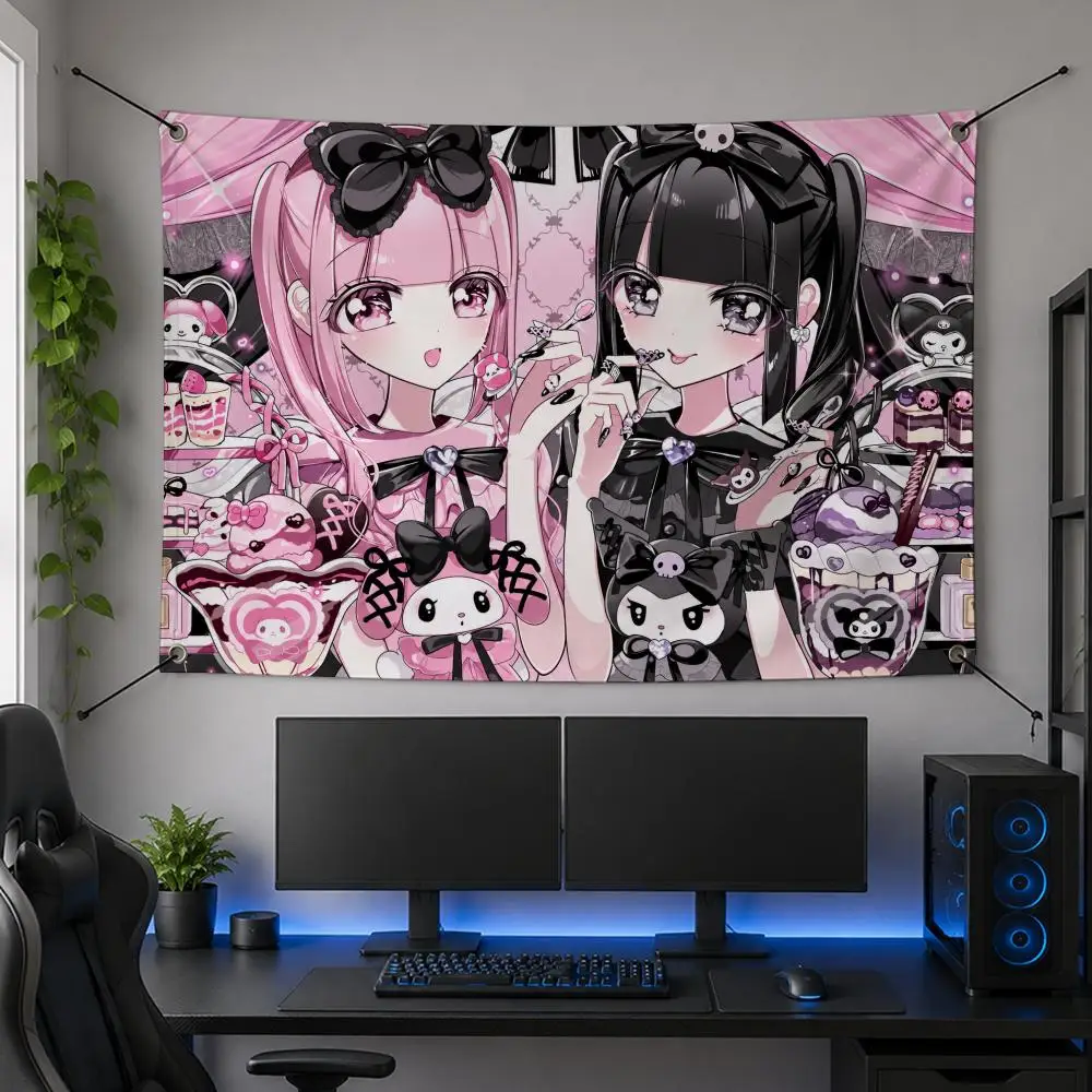 Fashion Dark Japanese Alternative J-Jirai Kei Flags Flag Banner for Bedroom Dorm Party Home Living Room Game Room Gift