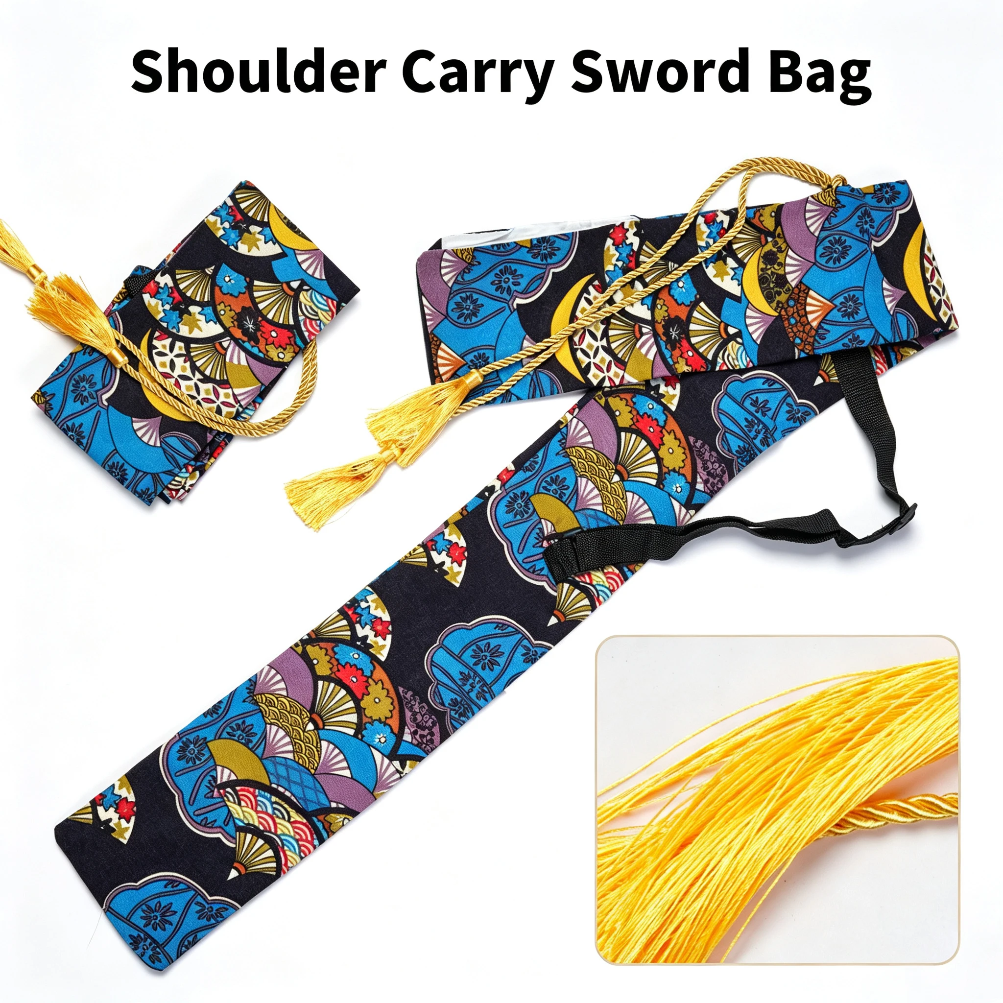 Oriental Retro Pattern Craft Storage Bag With Adjustable Shoulder Strap & Tassel Portable Drawstring Carrying Sleeve For Katana