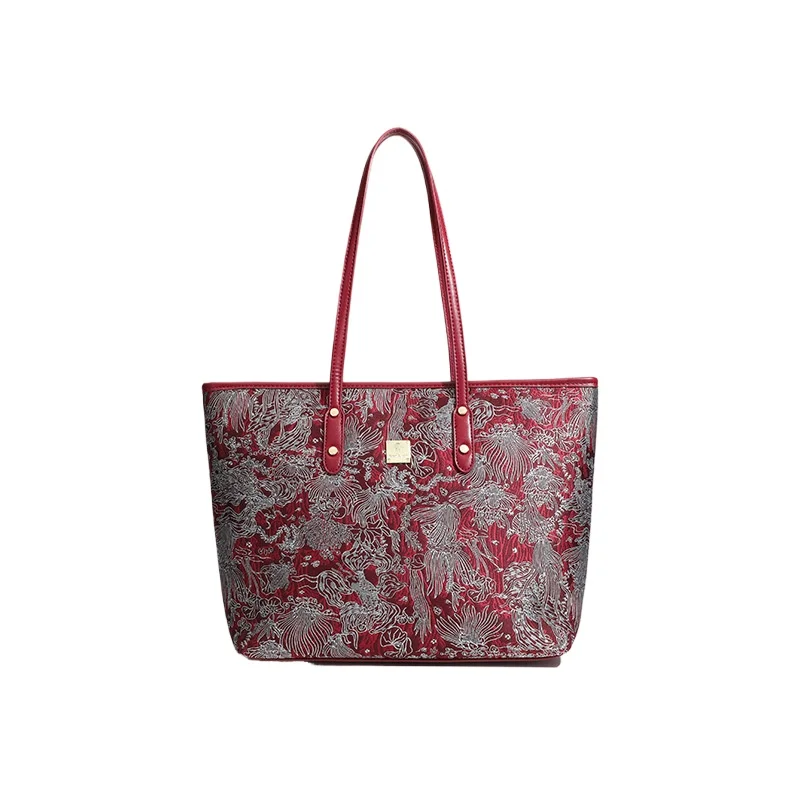 

2025 New Women’s Red Embroidered Tote Bag, Large Capacity Bridal Handbag, Wedding Shoulder Bag for Work and Daily Use
