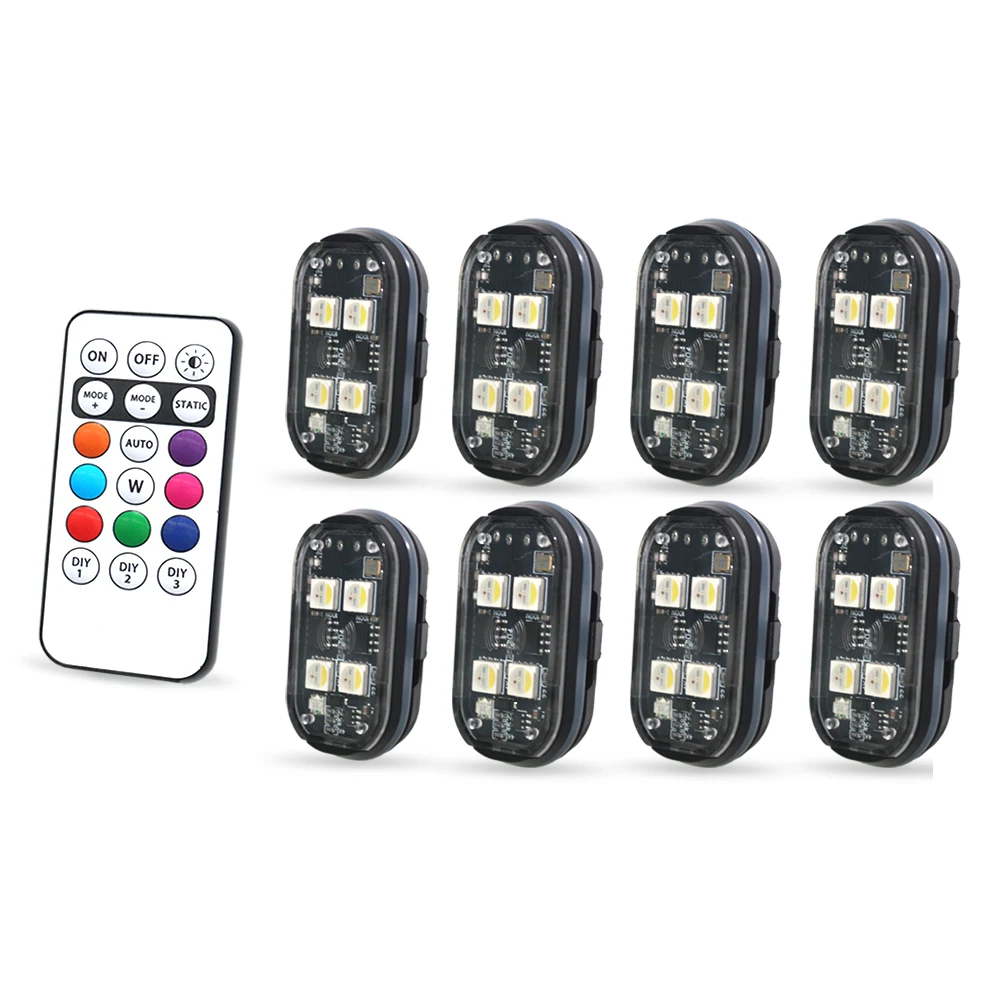 2/4/6x 8 kleuren auto-interieur decoratief licht, auto-interieur omgevingslicht met afstandsbediening, lange stand-by auto decoratief licht,