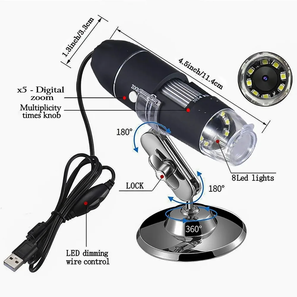 1000X Digital Microscope USB Microscope Microscopio Magnifier Electronic Microscope Stereo Endoscope Camera 0.3MP 8 LED