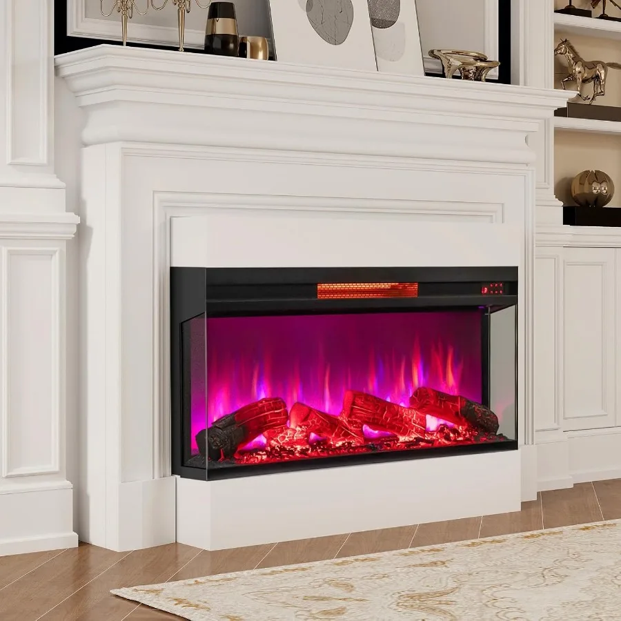 36 Inch 3-Sided Electric Fireplace with 1500W Heating Power Recessed Fireplace Insert Featuring 7-Color Flame Effects Adjustabl