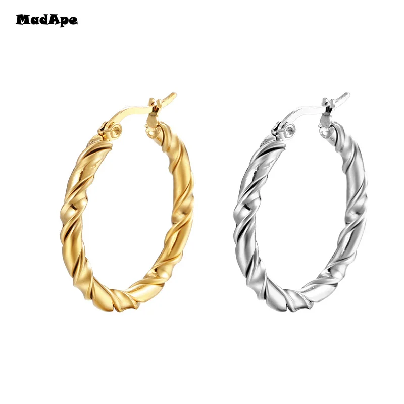 Punk Gold plated Chunky Irregular Hammered Hoop Earrings for Women Minimalist Geometric Twisted Polished Ear Ring Huggie Hoops