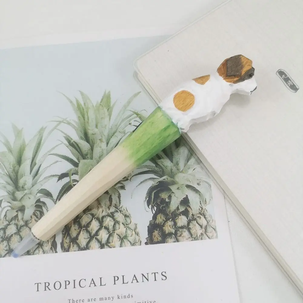 Writing Smoothly Wood Carving Animal Pen Quick-Drying Black Ink Animal Shape Gel Pen Handmade Handcrafts Pen