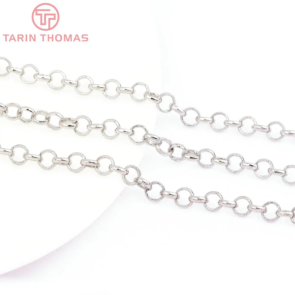 (4292)2 Meter 2MM 2.5MM 3MM 24K Champagne Gold Color Plated Brass Round Link Chains Necklace Chains Quality Jewelry Accessories