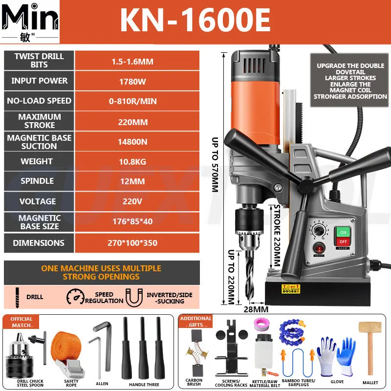 High-Power Industrial Magnetic Drill 1550W Variable Speed Hollow Hole Opener Reverse/Vertical/Side Adsorption