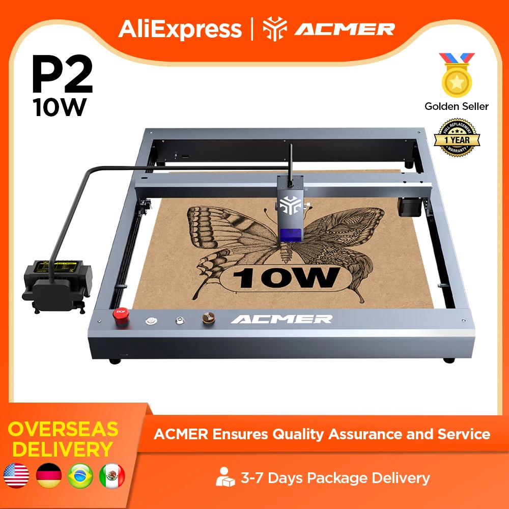 ACMER P2 10w maszyna do grawerowania laserowego APPwifi sterowanie CNC maszyna do grawerowania i cięcia laserowego metalu z zestawem automatycznego podparcia powietrza