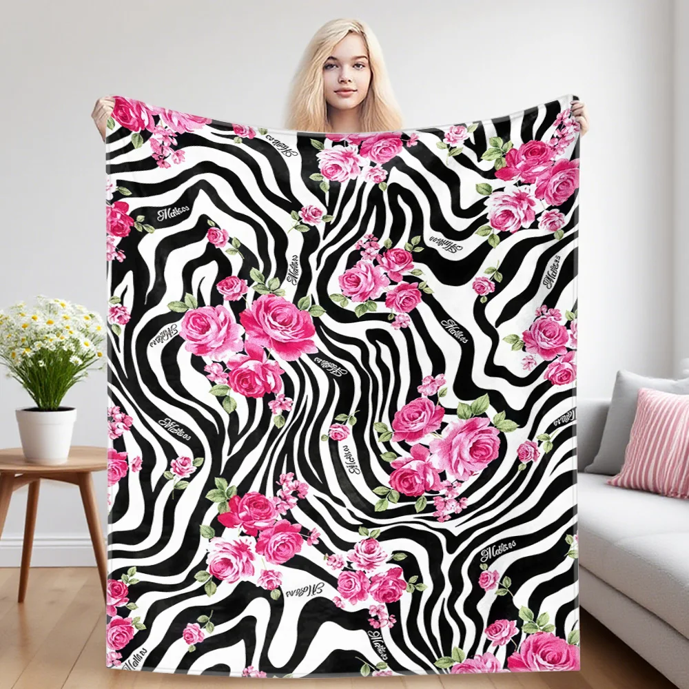 Zebra Rose Flannel Blankets Are Suitable For Sofas, Men's Room Decorations, Thick And Warm Gifts For Teenagers