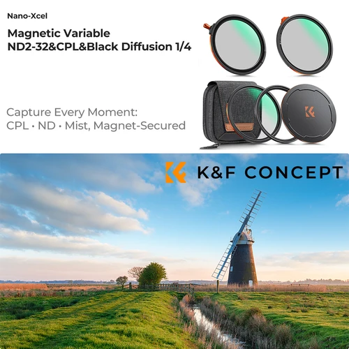 K & F CONCEPT Kit de filtro magnético con CPL ND2-32 Black Mist 1/4 filtro Base magnética tapa de lente de anillo para lente de cámara de 67/72/77/82mm
