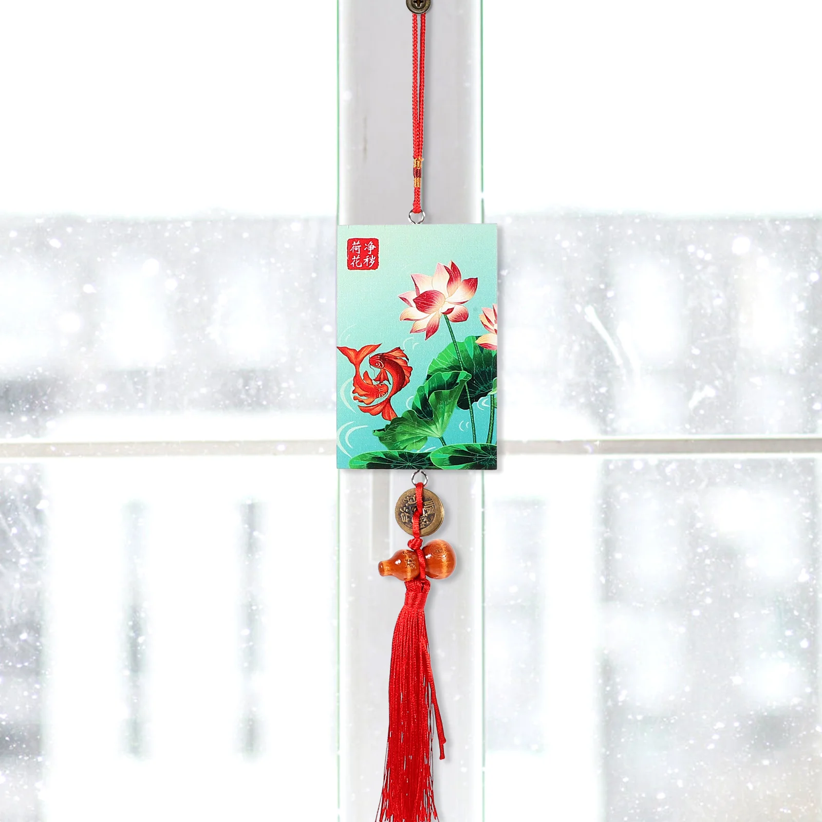 

Chinese Coin Lotus Wood Spring Festival Gift Hanging Ornament Car Bedroom Decor Tassel Accessories Festive Gift