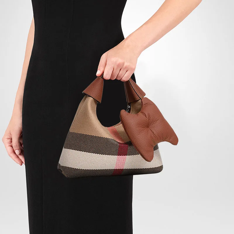 

Aidrani клетчатая парусиновая сумка из натуральной кожи с рогом в стиле ретро, сумка в студенческом стиле, новинка 2025 года, стильная сумка для подмышек, сумка на плечо для женщин