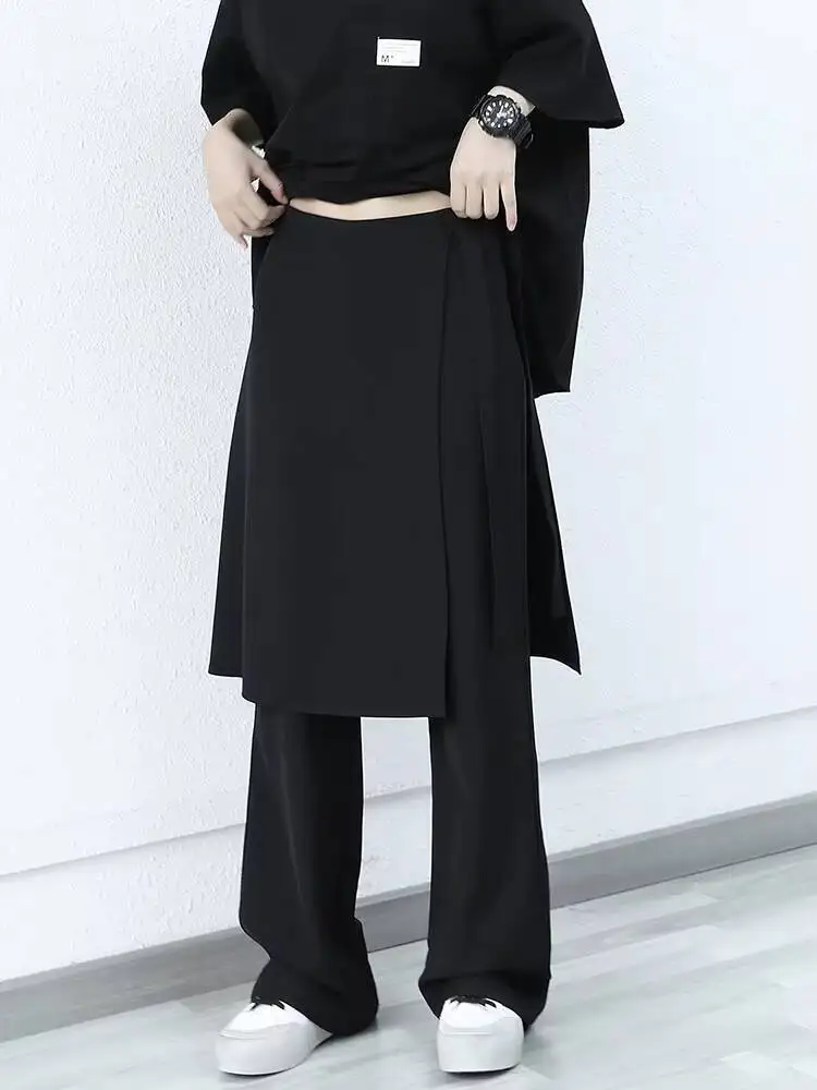 

Ladies Straight Trouser Skirt Personality False Two Design Spring And Autumn New Classic Black Fashion Leisure Large Pants