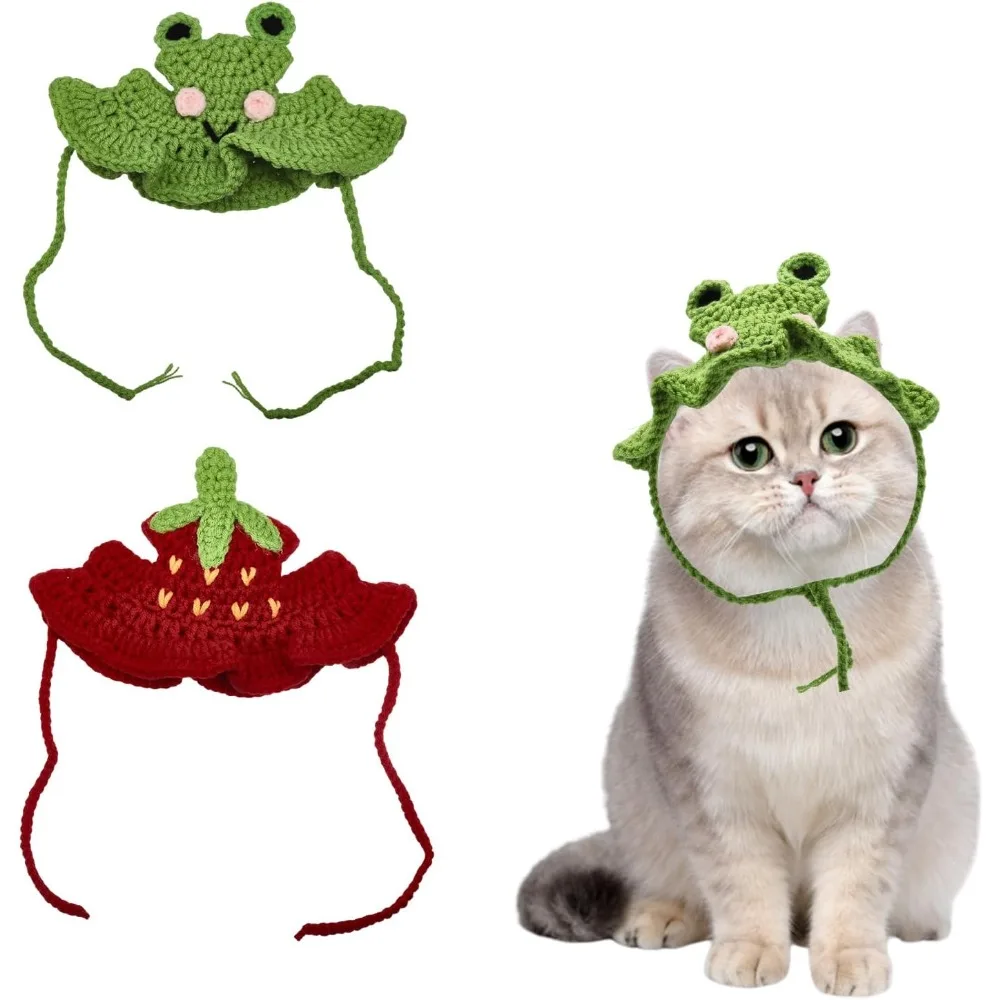 2Pcs 2 Style Wool Pet Hats Halloween Cartoon Design Head Wear Accessories for Puppy Cat Kitten Headwear Costume for Festival