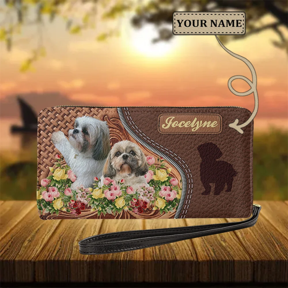 

2021 Fashion Card Holder Women Pu Leather Coin Purse Designer Luxury Clutch Wallet Kawaii Shih Tzu Pattern Long Passport Covers