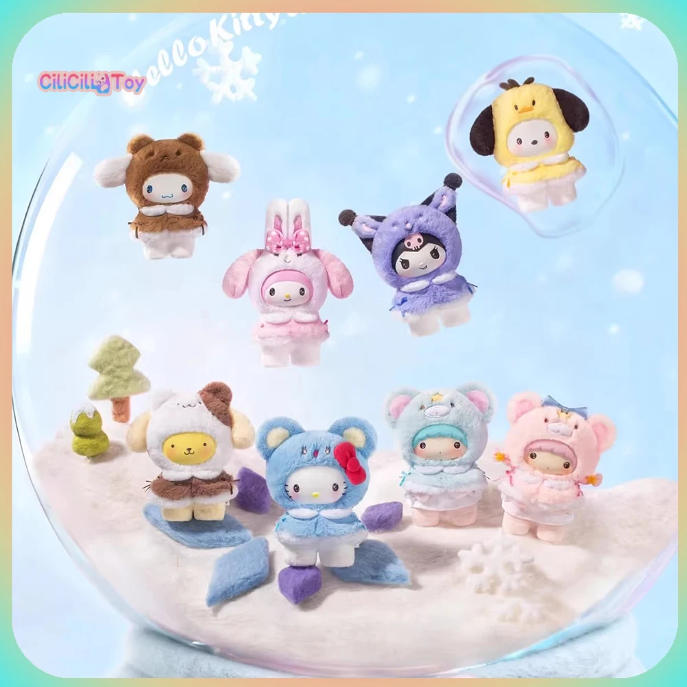 Auténtico Hellokitty y sus amigos, capa pequeña, caja ciega, llavero de muñeca de vinilo, figura de melodía Kuromi, colgante, bolsa de regalo