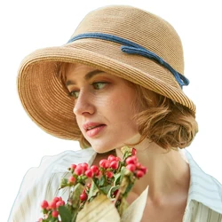 FS 2023 French Straw Bonnet Cap for Women Victorian Sun Hats Chin Strap Foldable Summer Accessories Bucket Hat Fedoras For Beach