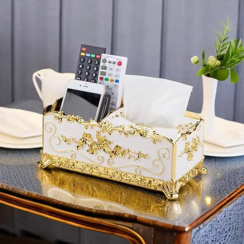 1PC Multifunctional European Style Tissue Box, restaurant napkin paper box, living room desktop remote control storage box