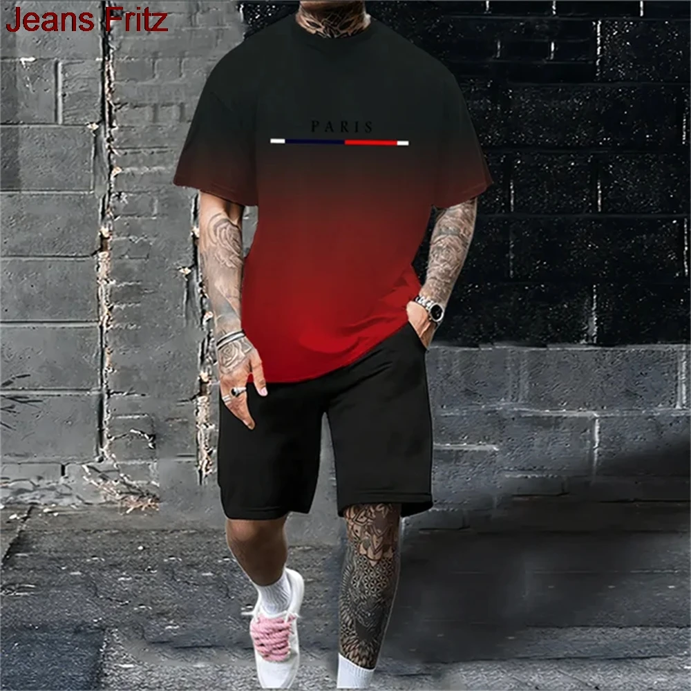 Men's Summer Set New Loose Size Paris Letter Pattern Printed Casual And Comfortable Round Neck Short Sleeve Y2k T-shirt Y2k Tops