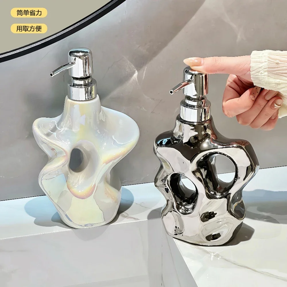 Nordic Irregular Ceramic Emulsion Bottle Creative Stone Shower Gel Shampoo Water Bottle Modern Bathroom Decoration Accessories