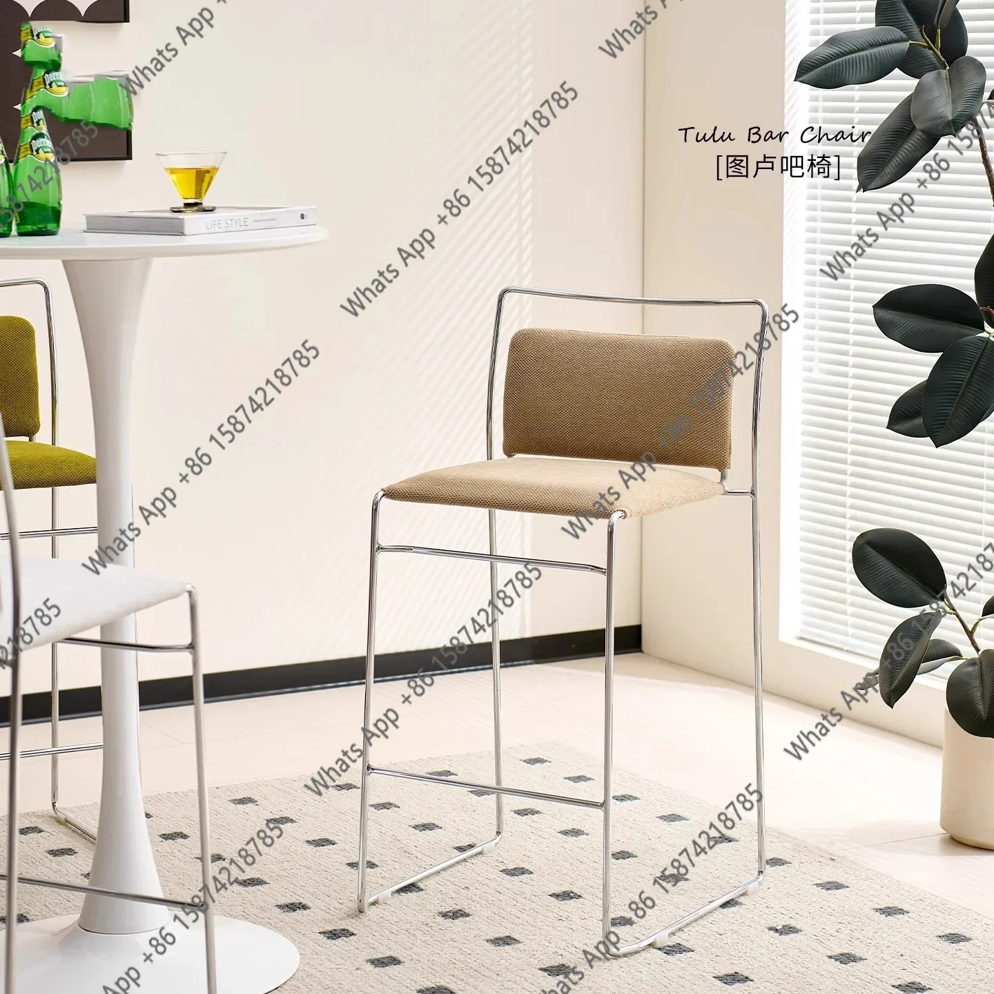 W Medieval Simple Bar Chair Home High Dining Chair Designer Minimalist French Retro Island Platform Backrest Bar Stool