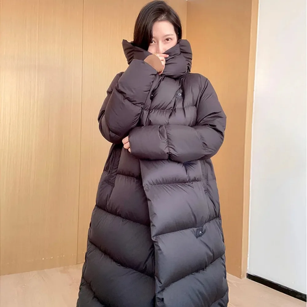 Oversized Women\'s Down Jacket Long Hooded Parkas New Fashion Lightweight Warm 90% White Duck Down Coats Winter Overcoat