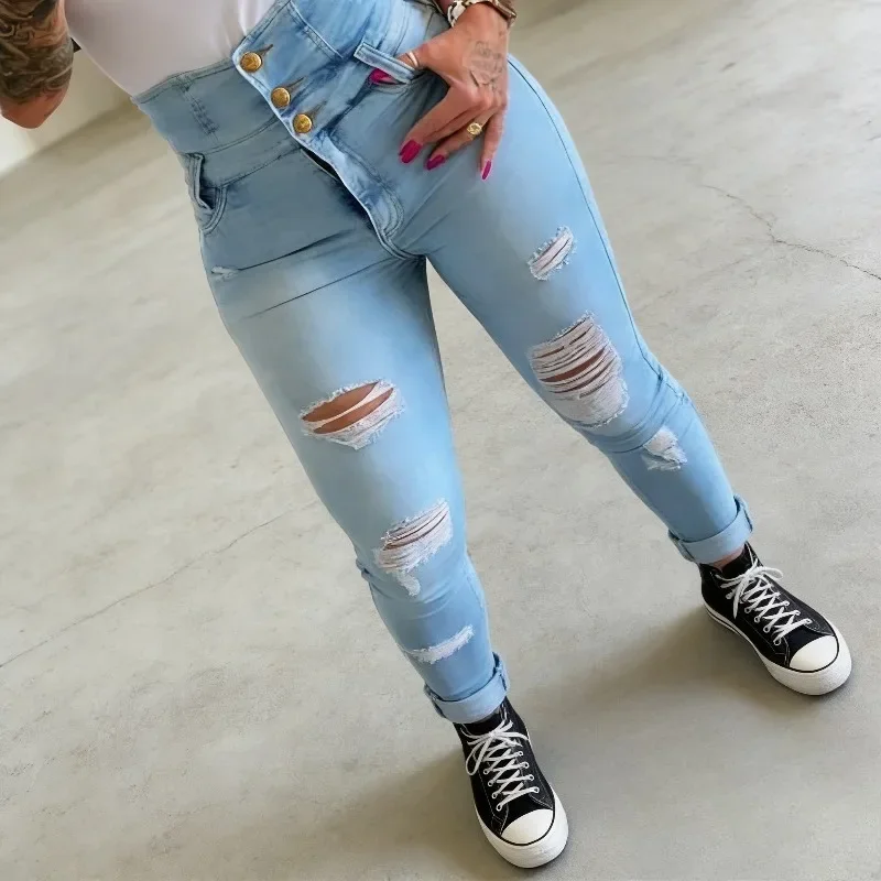 

Women Wear Piercing To Look Thin Pants Spring Autumn Hot Selling High Waist Jeans Daily Travel Casual Dressing