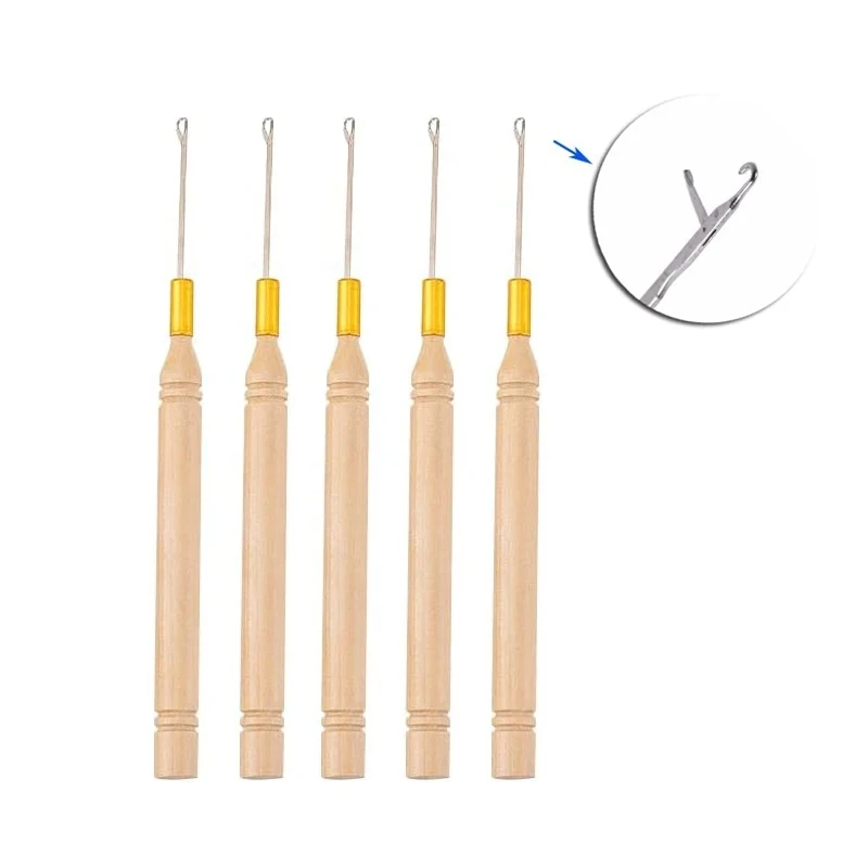 Crochet Hooks Agulhas De Tricô, Cabo De Madeira, Micro Anéis, Ferramentas Para Fazer Perucas, Extensões De Cabelo, Beleza