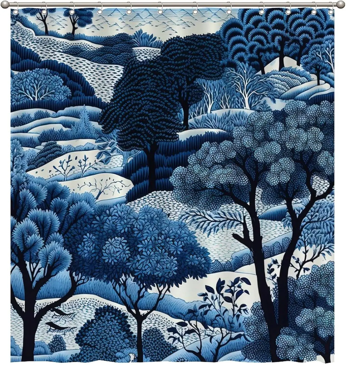 

Waterproof Shower Curtain Indigo Blue and White Indigo Scenic Bath Curtain 72x80inch Asian Dynasty Royal Blue Chinoiserie Polyes