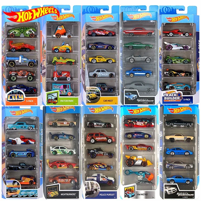 Ruote calde originali Diecast 5 pezzi Set di piste per auto sportive 1:64 giocattolo per auto in metallo Mini Hotwheels ragazzo giocattoli per