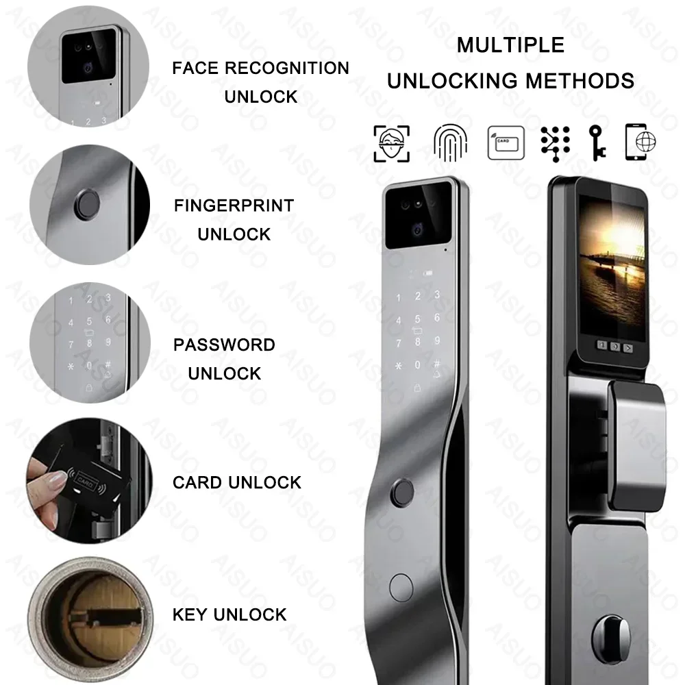 TUYA APP Digital Fingerprint Tuya Smart Door Lock Face Recognition Lock with Camera Electric Digital Biometric Door Smart Lock