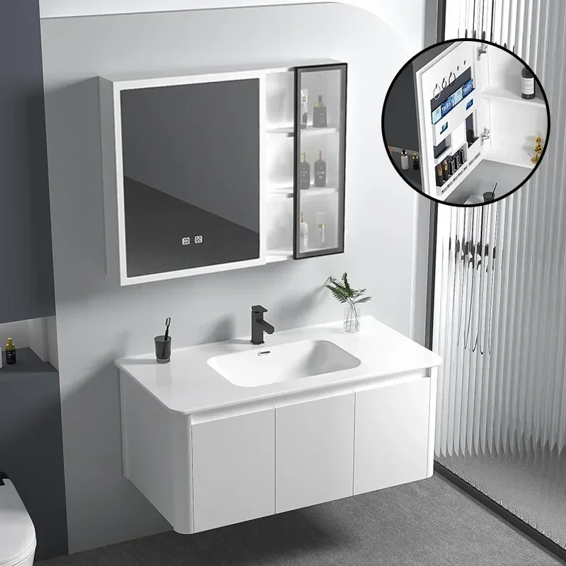 Bathroom Cabinet Space Aluminum Bathroom Vanity Cabinet With Slate Seamless Basin Mirror Integrated Washing Table Combination