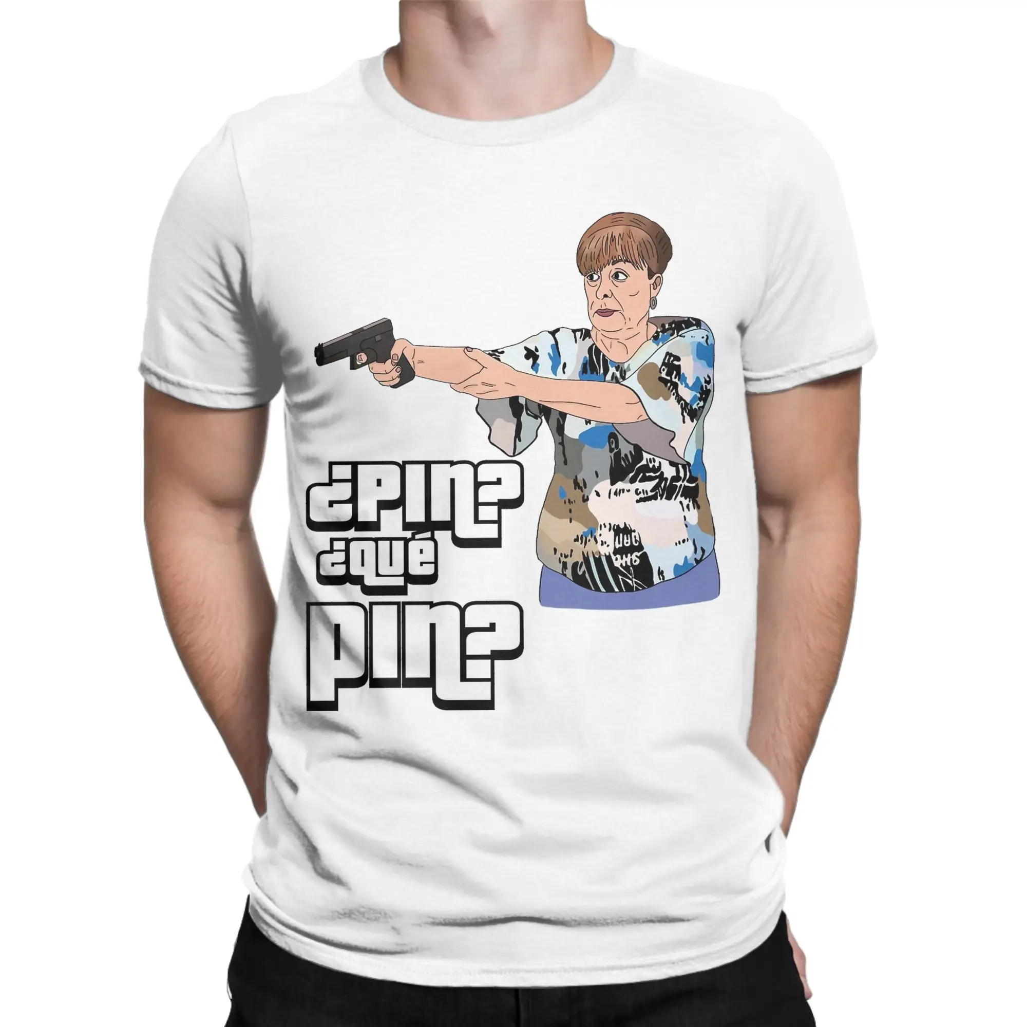 Pin Que pin Vicenta Aqui No Hay Quien Viva T Shirts Men's  Cotton  Round Collar  Tee Shirt Short Sleeve Clothing Graphic Printed