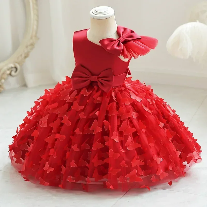 Flower Girl Dress for Wedding 1-5Y Baby Birthday Party Princess Dress One-shoulder Cute Bow Kid Prom Tutu Gown Mesh Baby Dresses