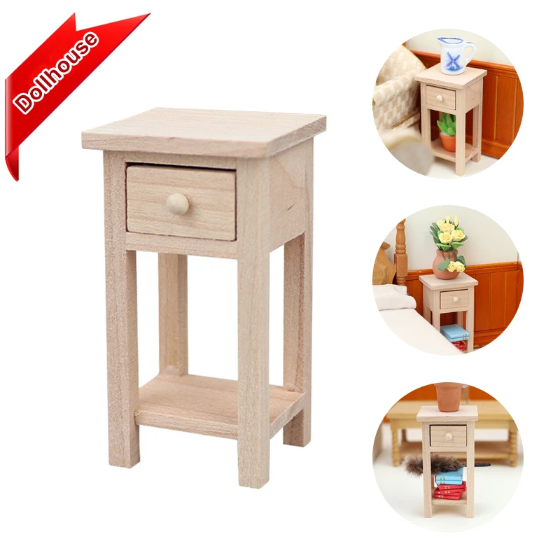 1:12 Dollhouse Miniature Wooden Stool Side Table Nightstand W/Drawer Model Furniture Decor Toy Doll House Accessories