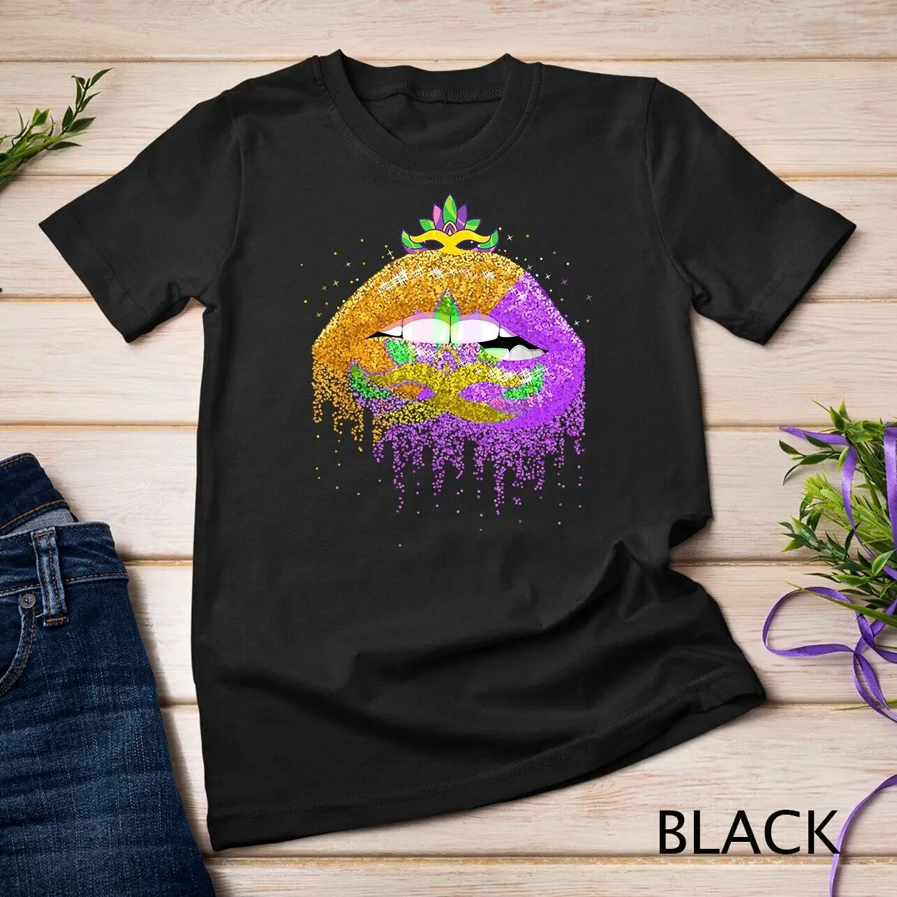 Carnival Party Costume Masquerade Lips Women Gift Mardi Gras Unisex T-shirt