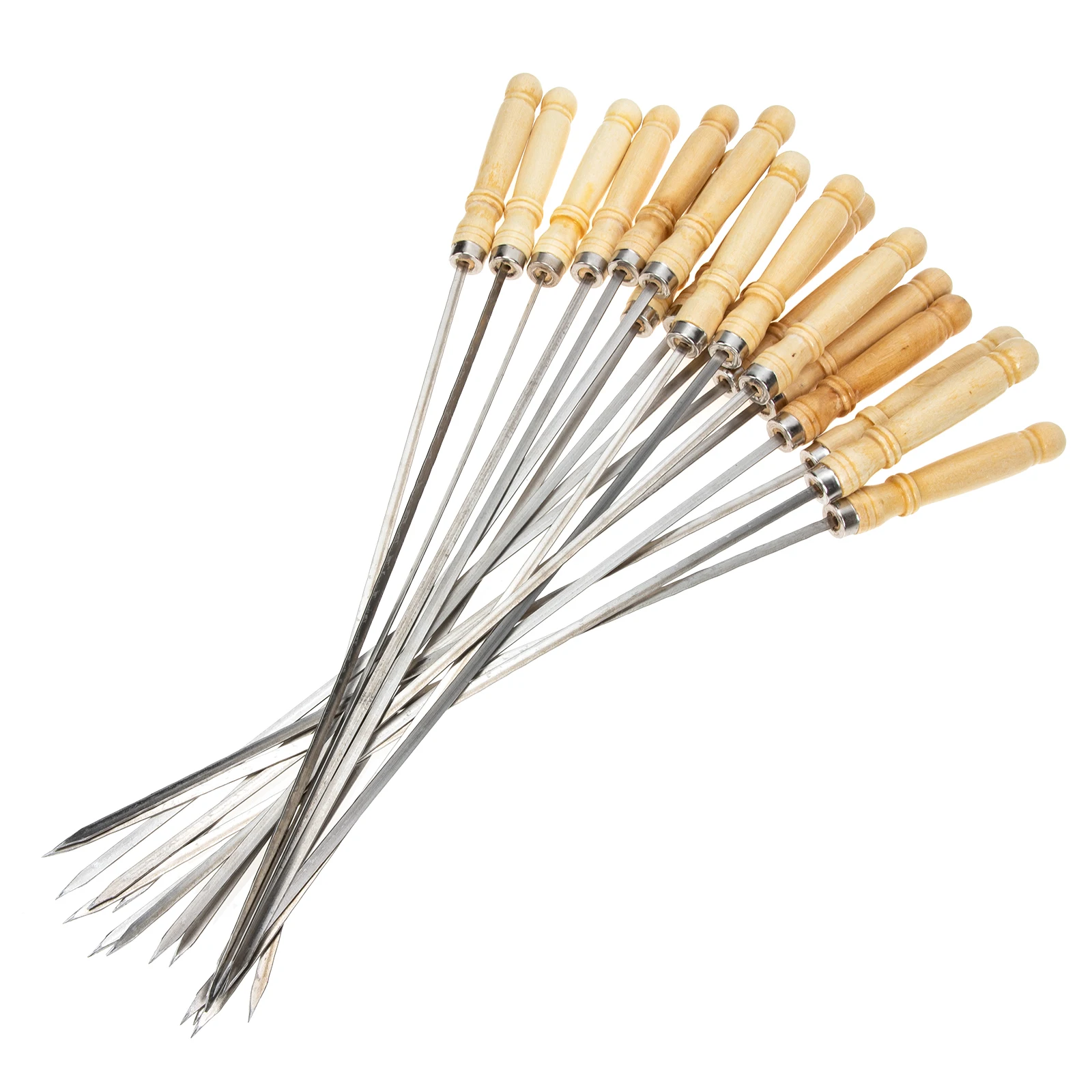 

18pcs Stainless Steel Barbecue Skewers Wooden Handle Kabob Stick for Grilling BBQ Camping Party Tools Kebab Maker Gifts