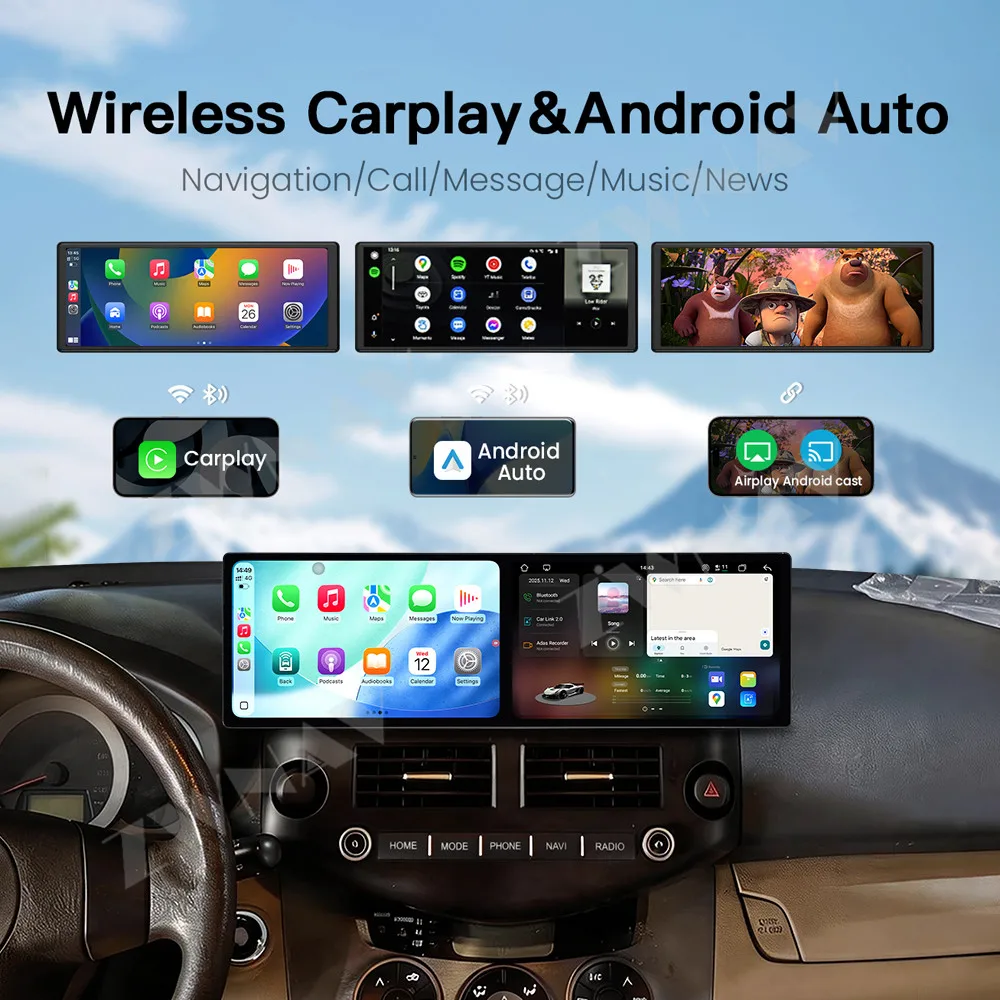 Android 15 Dual 9.1 Inch HD Screen For TOYOTA RAV4 2007-2012 Car Multimedia Player Wireless Carplay Android Auto Car Accessories