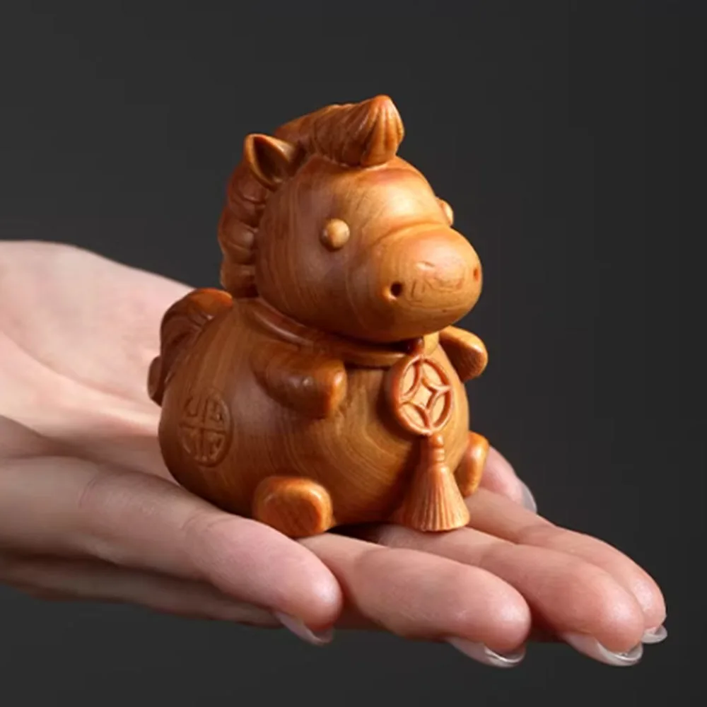 JW228- 7 X 6 X 4.5CM Wealthy Horse Thuja Wood Sculpture Animal Figurine Birthday Gift Wooden Carving DecorationHse