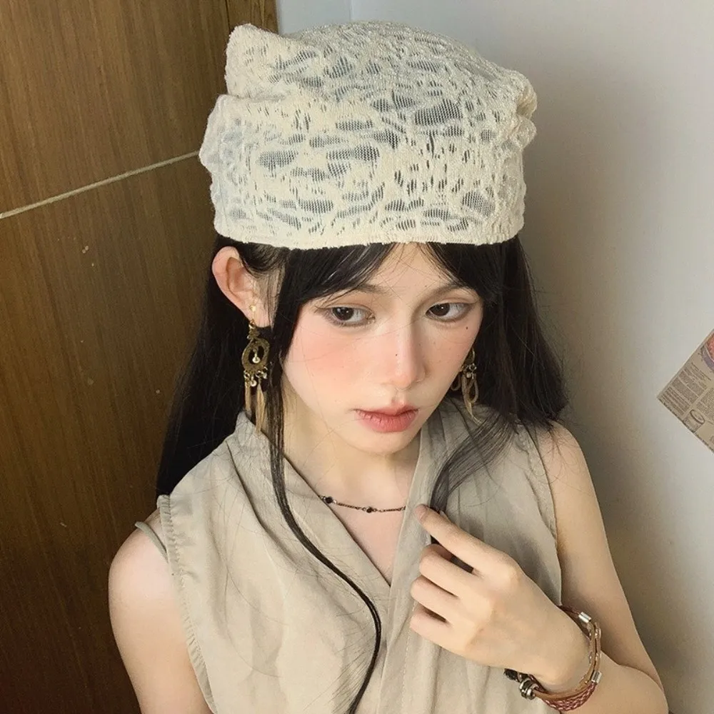 Temperamento Sciarpa per capelli con perline vintage Coreano Y2k Turbante in pizzo Sottile dolce Bandana triangolare Fazzoletto da collo