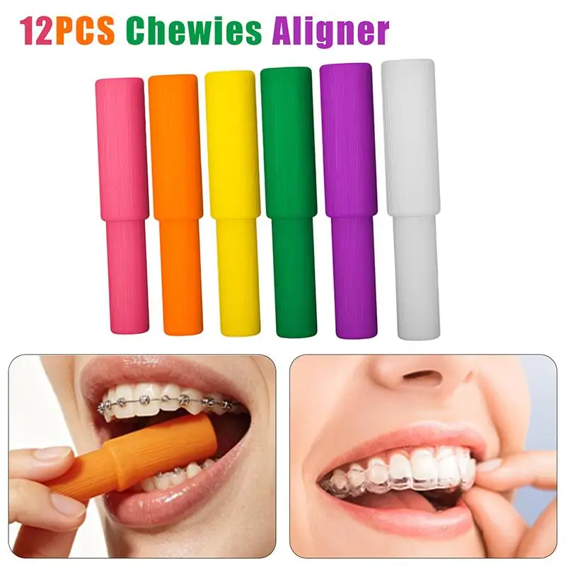 Fruit Flavor Dental Chewies 12Pcs Soft Silicone Aligner Bite Chewies Tray Seater Face Correction Orthodontic Dental Care Tool