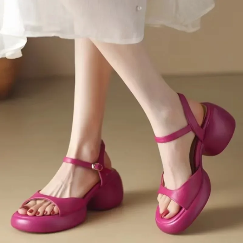 2024 New Summer Women’s Outer Sandals Korean Style Strap High Heels Fashion Design Party and Work Ladies Casual Shoes