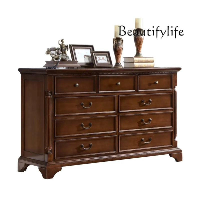 

American solid wood nine-chest cabinet, bedroom storage, home TV cabinet, retro entrance, living room drawer cabinet