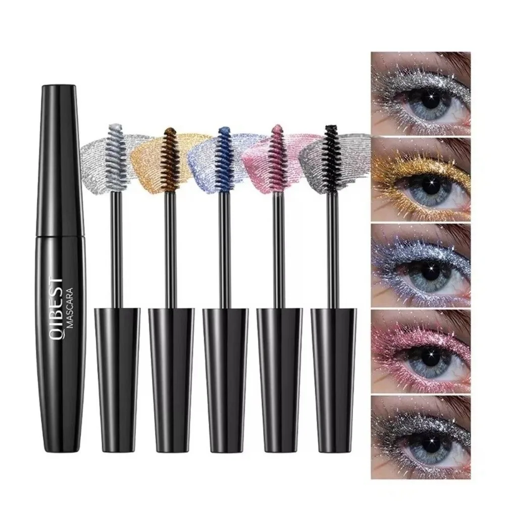 5 Colors Diamond Mascara Shining Waterproof Glitter Eyelash Brush Fast Drying Galaxy Sequins Curling Thick Mascara