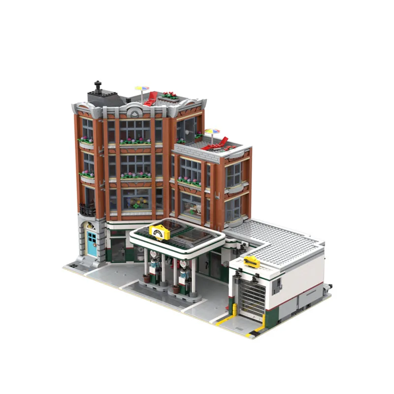 

MOC-126334 Street View Big (Corner) Garage Assembly Splicing Building Block Model4897Parts Building Blocks KidsBirthday Toy Gift