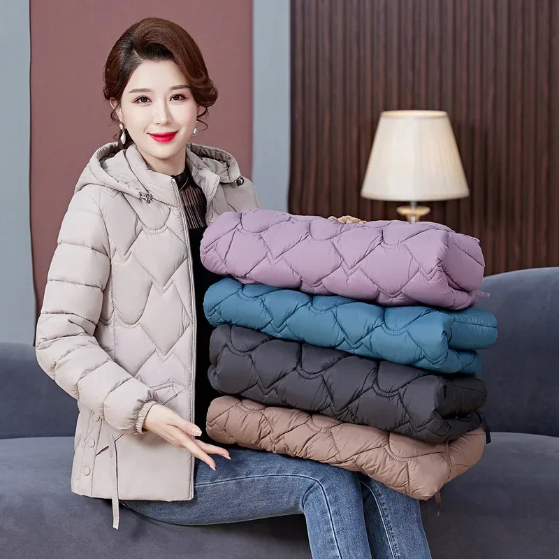 冬用厚手婦人服　新ファッション　ダウンコットンジャケット　長袖スタンドカラーフード付きパーカー　カジュアルルーズスノーウェアコート
