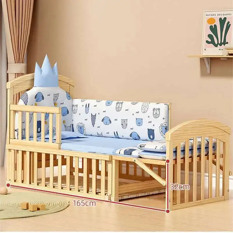 Camas modernas de madera maciza para niños, se pueden extender a 12 años, cama grande empalmada extraíble multifuncional para niños