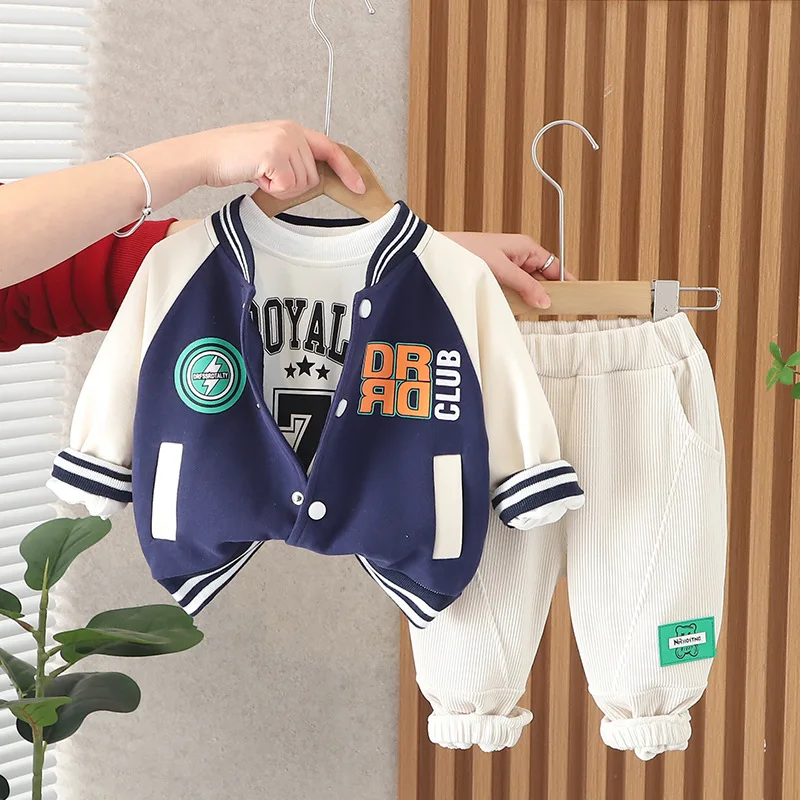 

Toddler Boys Outfits 2023 Spring Baby Boy Clothes 9 To 12 Months Baseball Jackets + T-shirts + Pants 3PCS Childrens Clothing Set