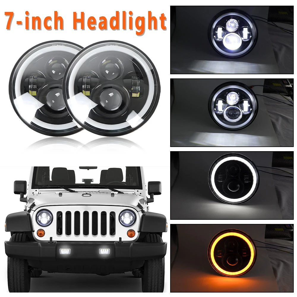 Full circle 4-bead Wrangler headlights, motor lights, motorcycle modified 7-inch angel eye LED headlights, work lights