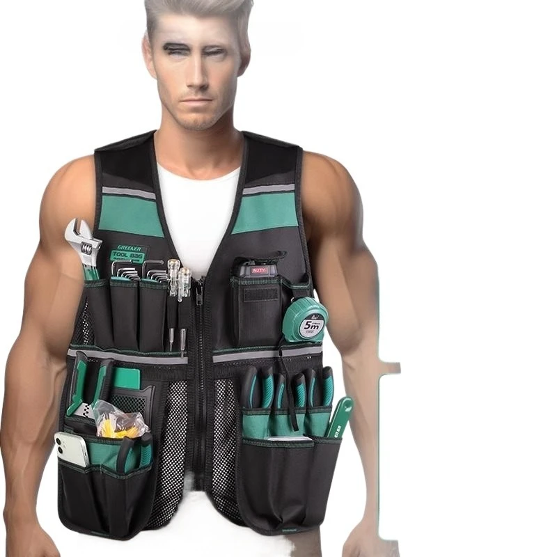 Electrician Carpenter Work Vest Multi-functional Electrician Hardware Storage Bag Tool Vests Adjustable Pockets