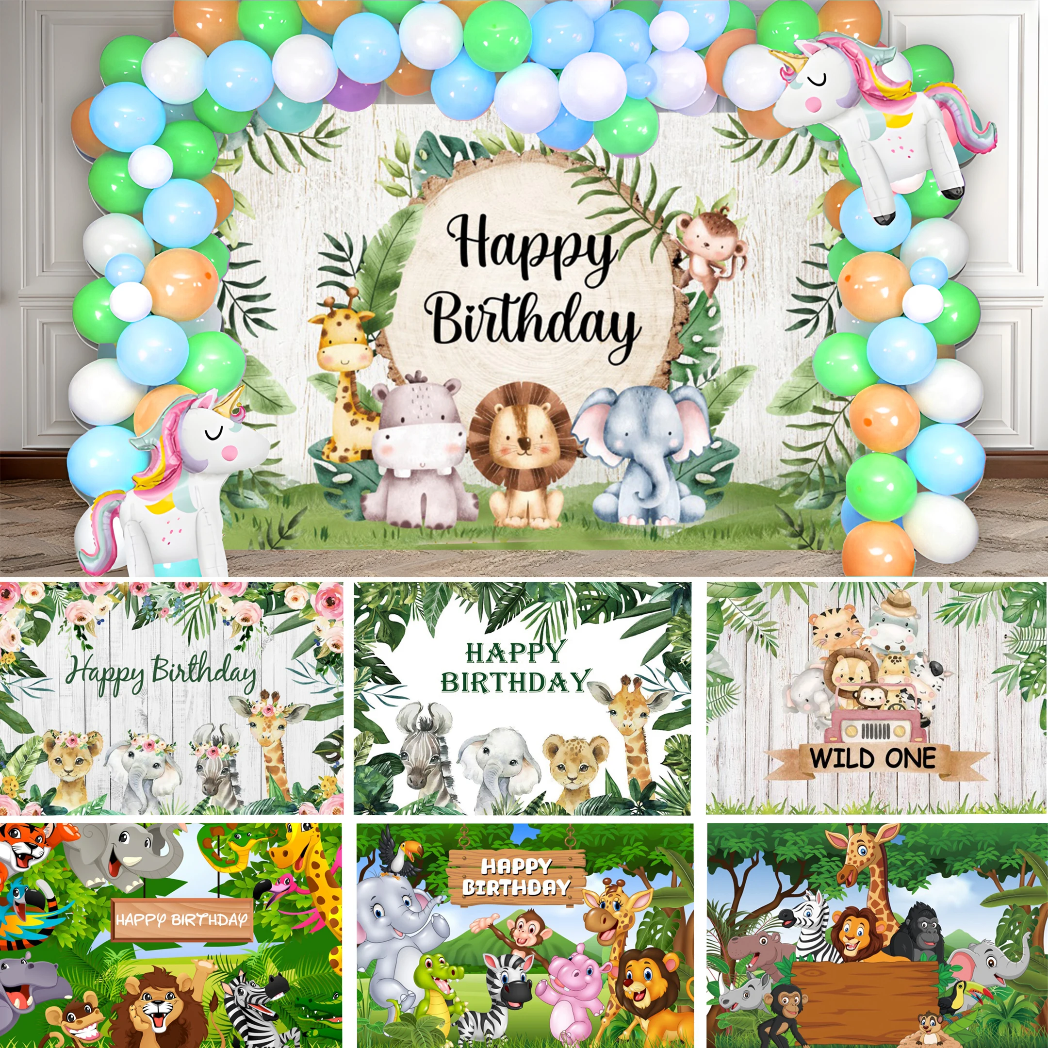 

Jungle Safari Baby Shower 1st Birthday Backdrop Photography Tropical Animal Wild One Party Decor Newborn Photographic Background